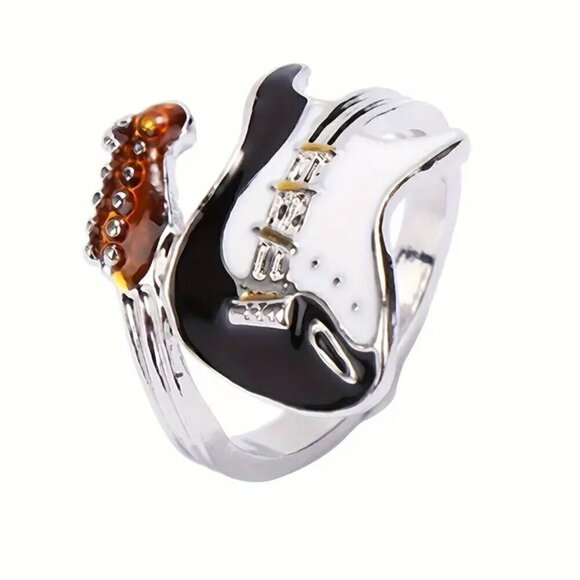 Boho Rocker Guitar Ring in Black and White #1451 Size 9 - Picture 5 of 7